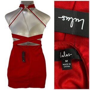 Lulus Dress Womens Sz Medium Red Sexy Club Date Dance Formal Cage Back Cocktail